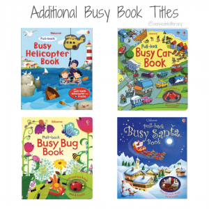 pictures of additional Busy Book Titles including "Busy Helicopter", "Busy Car", "Busy Bug", "Busy Santa"