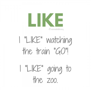 image stating "LIKE", I "LIKE" watching the train "GO"! and I "LIKE" going to the zoo.