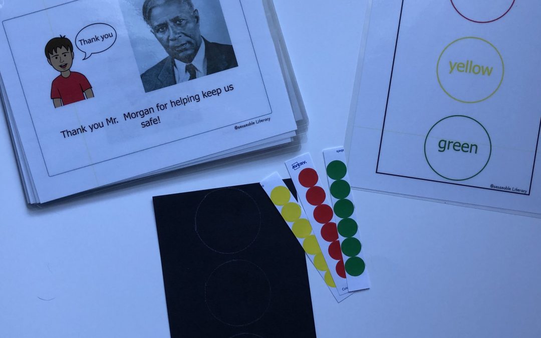 image of Garret Morgan book, sorting template and stoplight activity template
