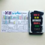 picture of the cover of "How To Be An Antiracist" and a book tracker stating "In 2020 Resolve to read" with spines colored in for each book read. 