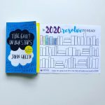 picture of the cover of "The Fault In Our Stars" and a book tracker stating "In 2020 Resolve to read" with spines colored in for each book read. 