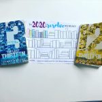 picture of the cover of Book 13 and Book 12 of "The Last Thirteen" series and a book tracker stating "In 2020 Resolve to read" with spines colored in for each book read. 