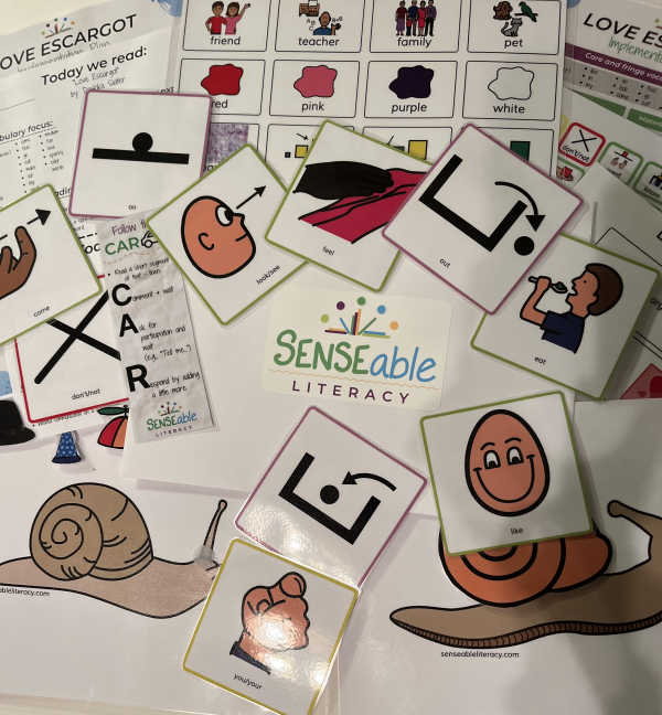 picture of all the materials included in the digital downloads of the "Love, Escargot" sensory based literacy kit