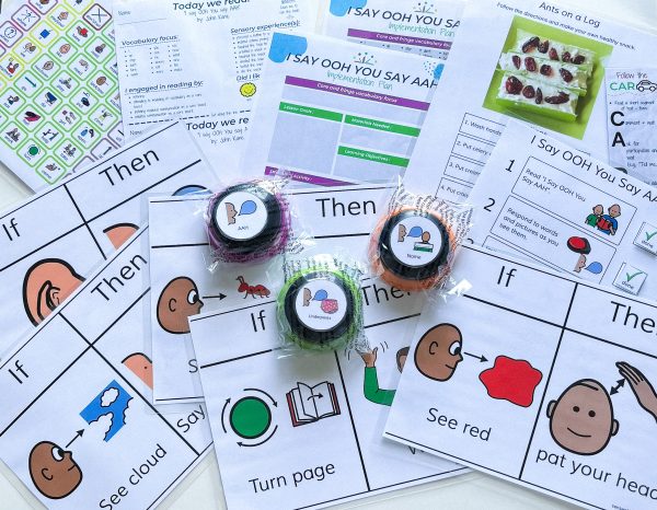 image of the contents of the "I Say OOH You Say AAH" sensory based literacy kit