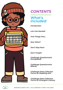 table of contents for the AAC & Emergent Literacy Challenge