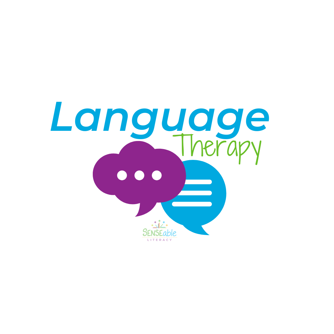 image with two speech bubbles and label of "language therapy"