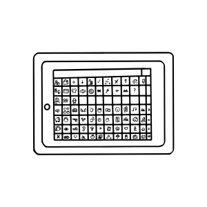 hand drawn image of an iPad with a communication device grid drawn in