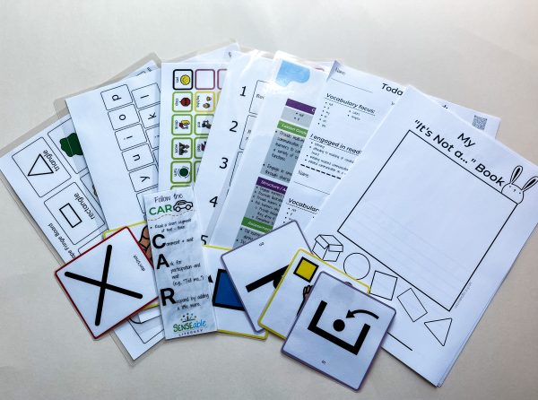 image of the paper materials included within the digital downloads of the "Not a Box" sensory based literacy kit
